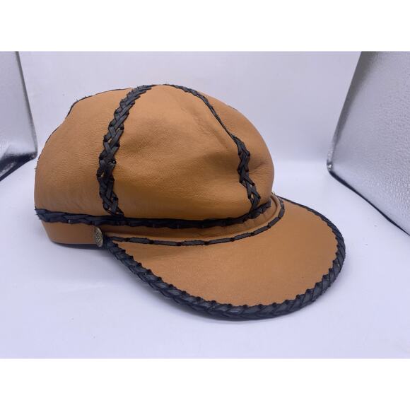 1970s Newsboy Cap Hat Cabbie 6 Panel Leather Braided Hippie Grunge Gypsy Simeon main image 7